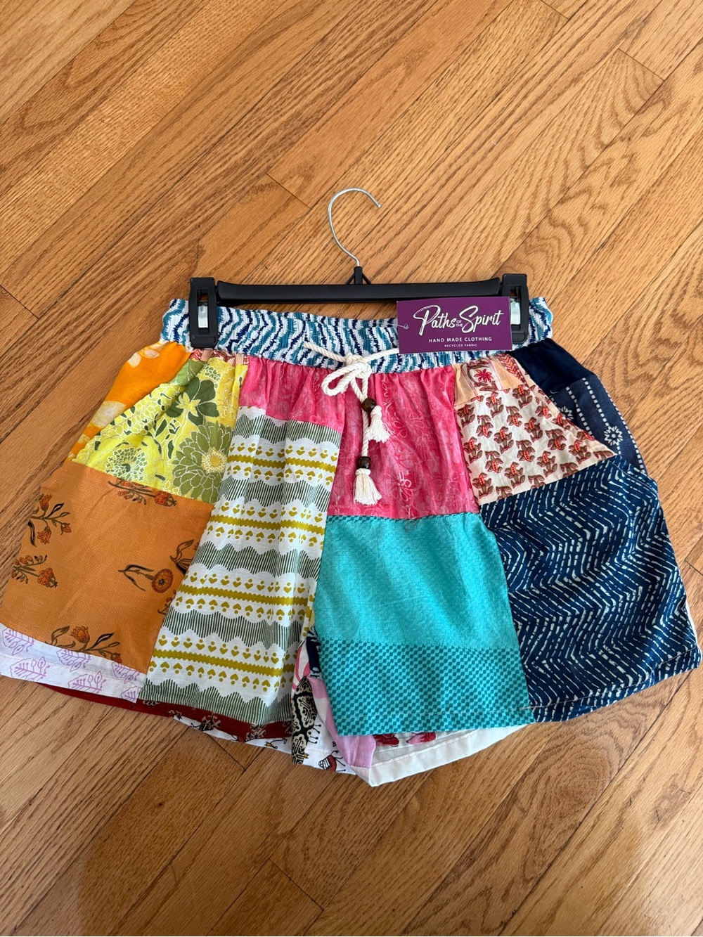 NWT Patchwork Multicolor Women's shorts with Drawstring Waist.one size.boho